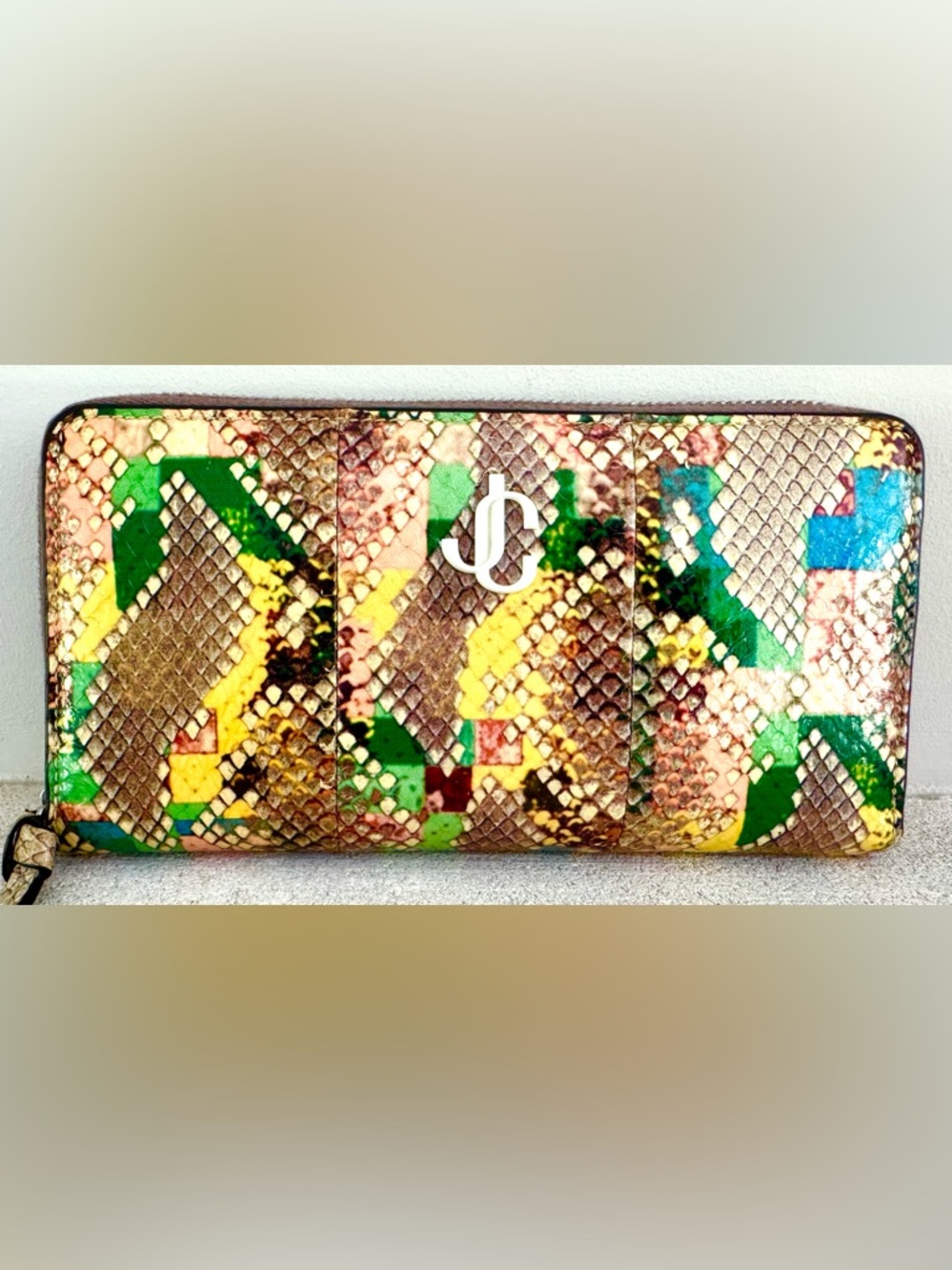 JIMMY CHOO Rare Exotic Python Patchwork Zip Around Wallet